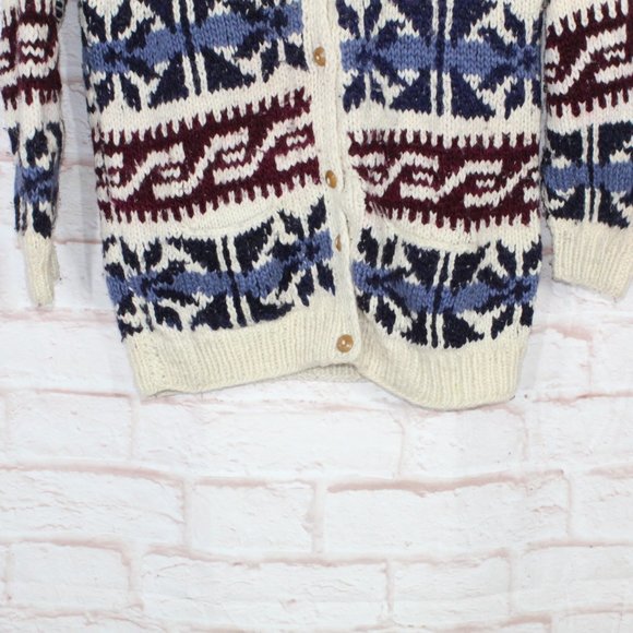 Luis Multicolor 100% Wool Snowfalkes Button Front Knit Sweater Size XL - Picture 3 of 8